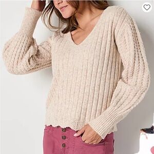 FRYE AND CO. Cream V-Neck Long Sleeve Pullover Sweater Size Large